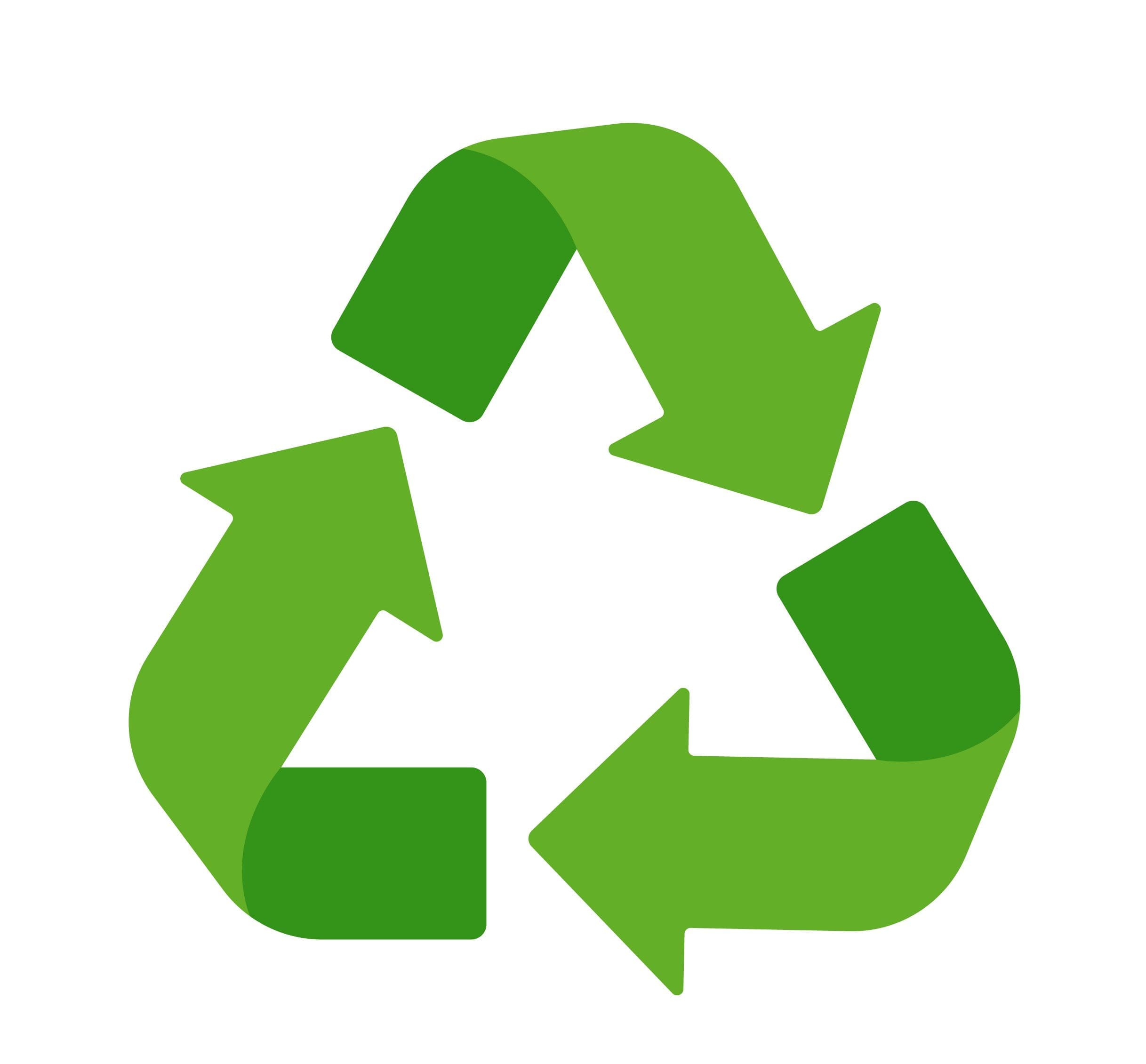 Recycle arrow symbol Means using recycled resources.